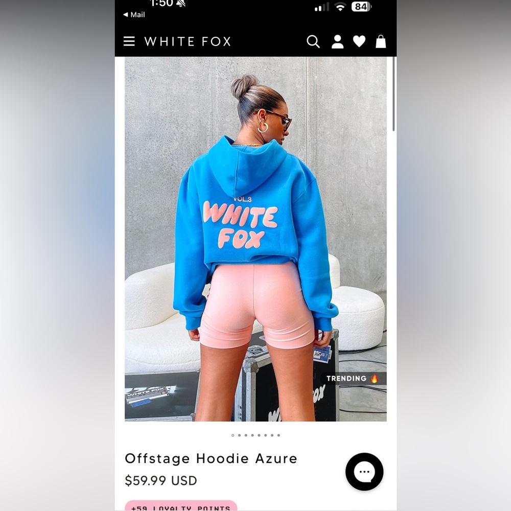 White fox L/XL offstage azure hoodie